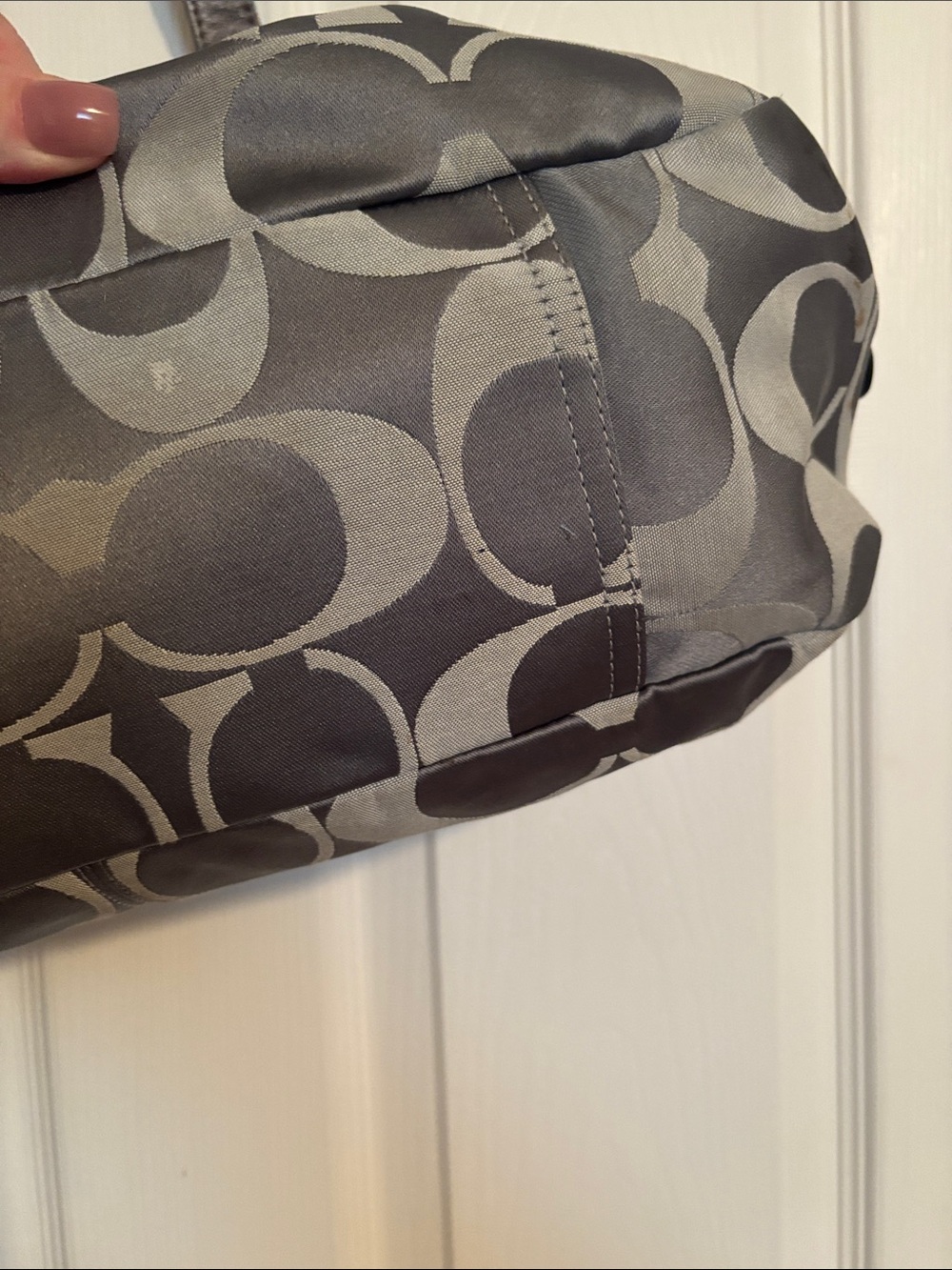 Coach Gray Signature Canvas Shoulder Bag with Leather Trim - Picture 10 of 14